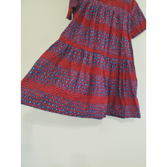 Grass Fields The African Shop Print Dress Women 8 Red Blue Short Sleeve Pockets - Picture 4 of 9
